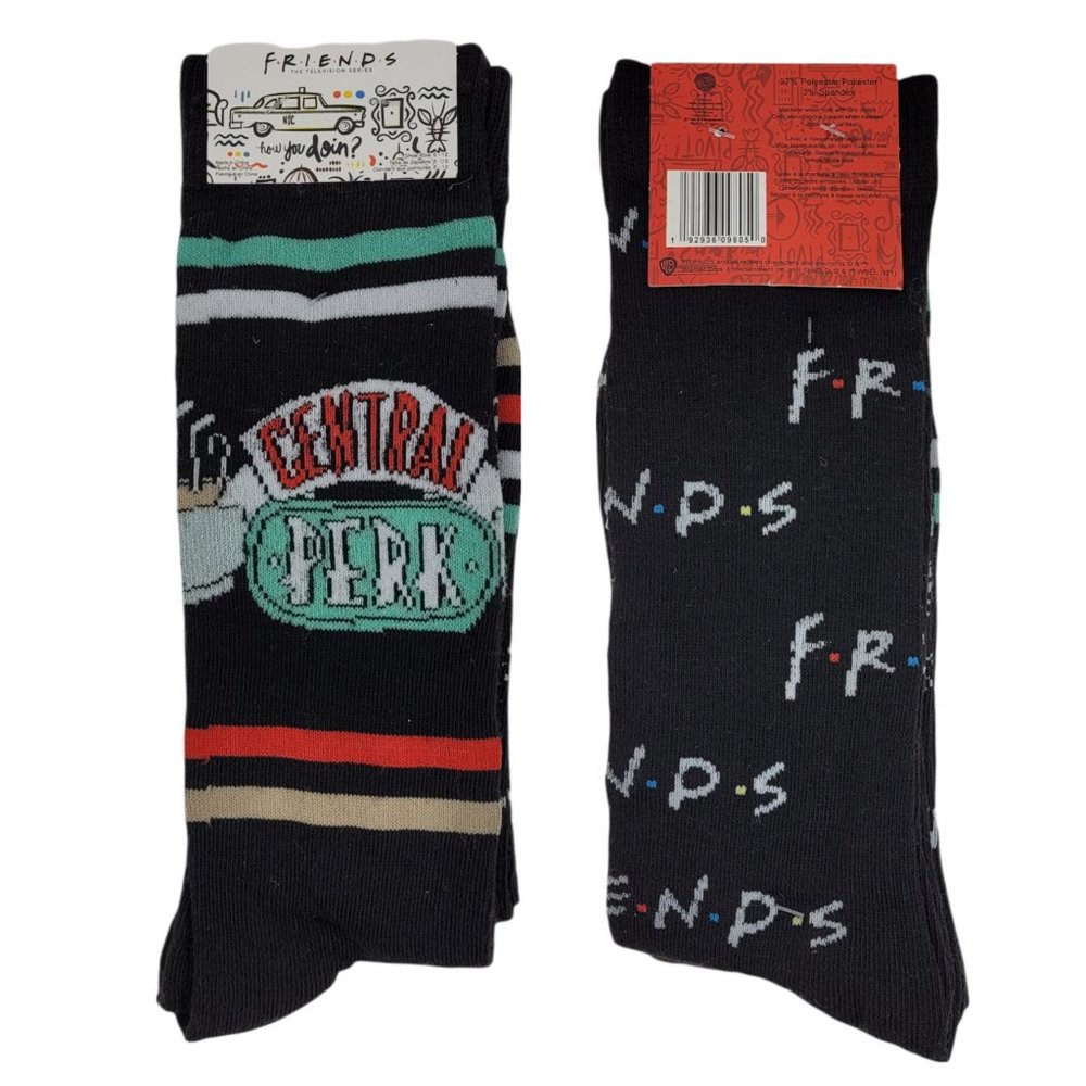 Friends Television Series Central Perk Logo Men's Crew Socks, Black 2 Pair Pack